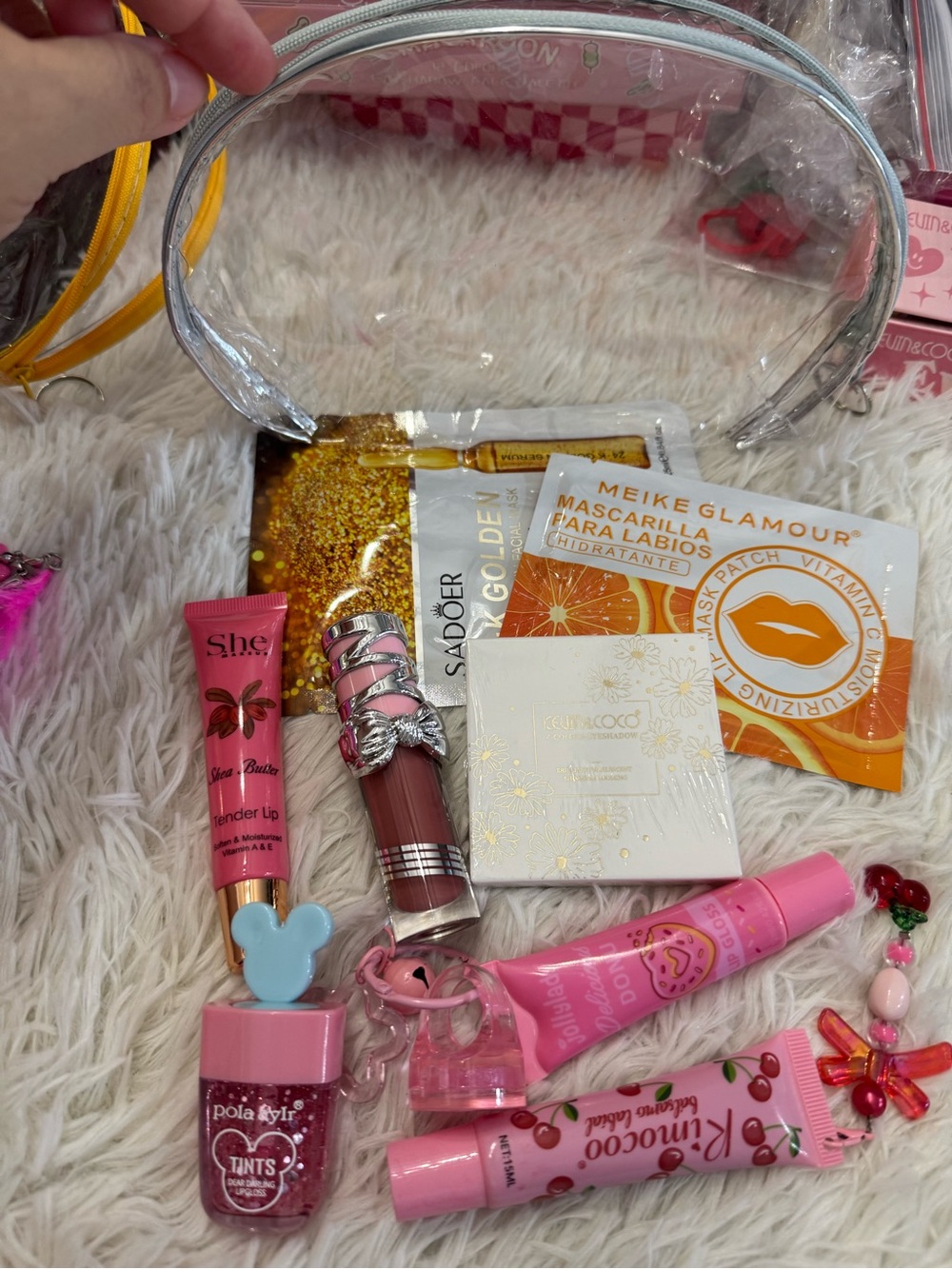 Clear Cosmetic Pouch Silver Trim face lip mask eyeshadow tint balm lip oil gloss